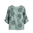 thumbnail image 7 of Summer Tops for Women 100% Cotton Fashion Casual Embroidery Round Neck 3/4 Sleeve Spring Blouse Tops, 7 of 7