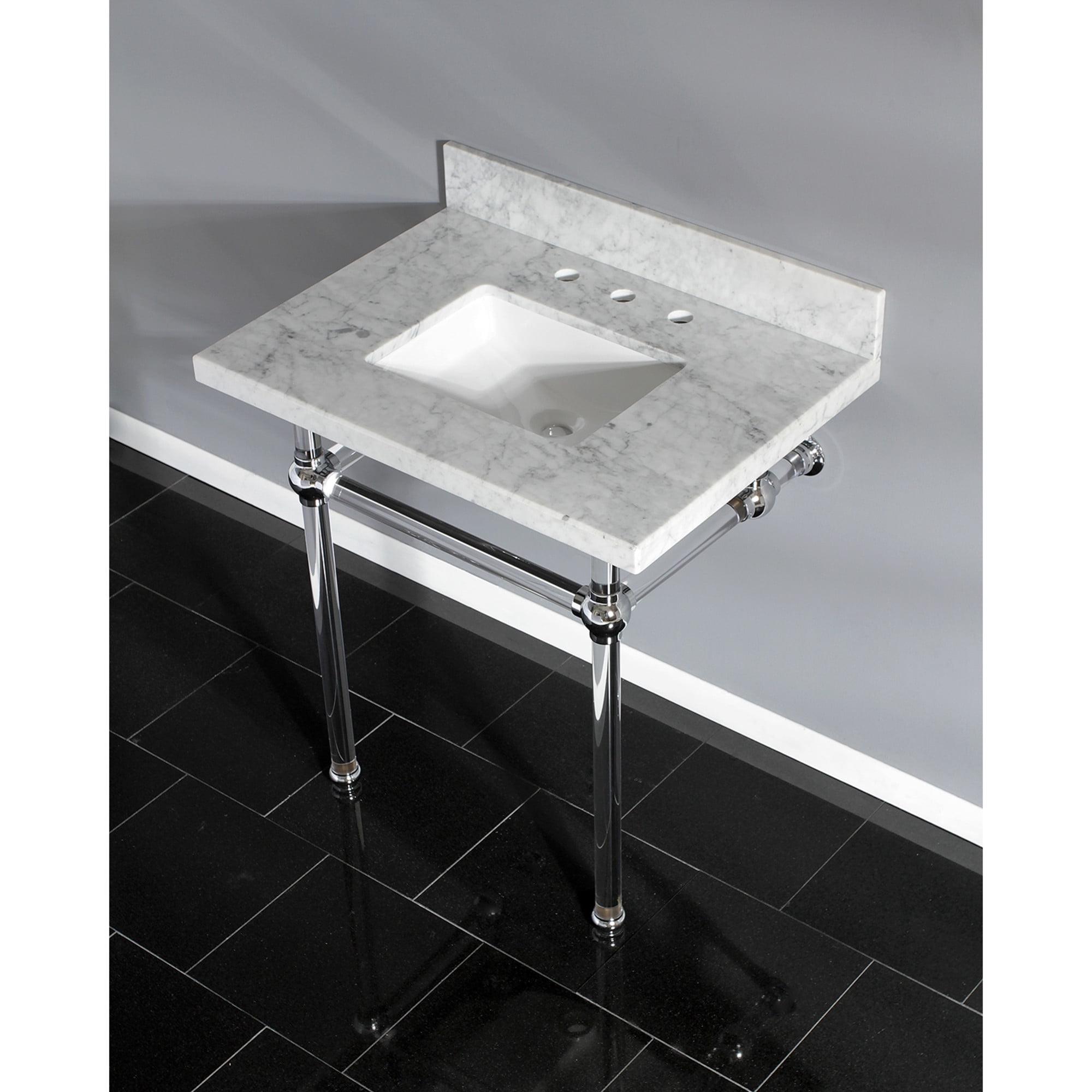 Kingston Brass KVPB3030MASQ1 Templeton 30" Carrara Marble Vanity Top with Acrylic Legs (8-Inch, 3-Hole), Carrara Marble White/Polished Chrome