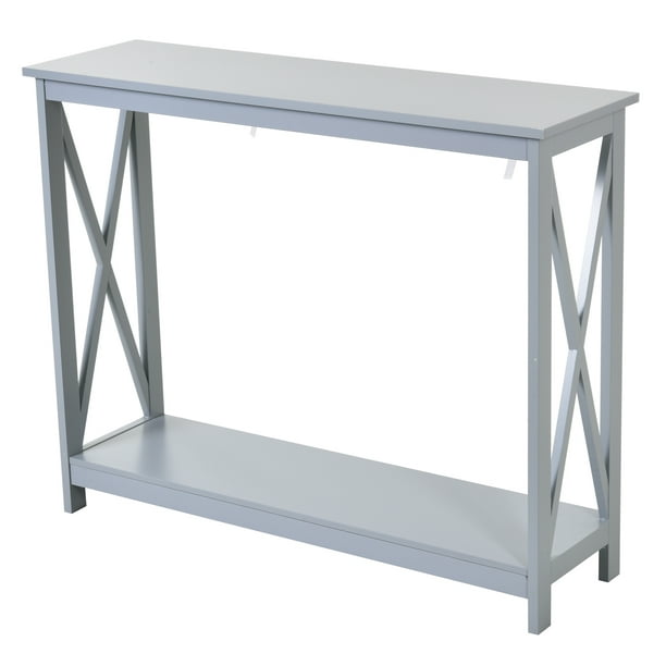 HomCom 2-Tier Bench Sofa Console Table with Underneath Storage Shelf for  the Entryway, Living Room & Hallway, Grey
