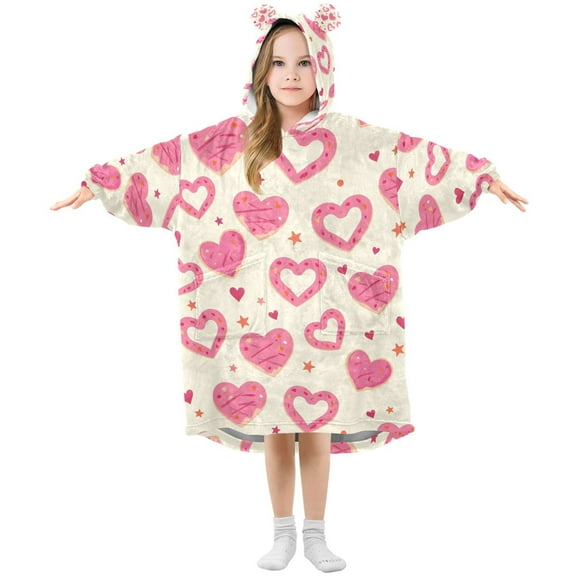 joogoo Wearable Blanket Heart Donuts Hoodie for Oversized Sherpa Hooded 3-14 YR M