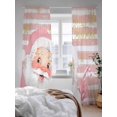 thumbnail image 3 of Merry Christmas Sheer Curtains 84 Inch Long 2 Panels, Pink Santa Claus Leaf Winter Snowflake Striped Light Filtering Rod Pocket Semi Sheer Curtains, Sheer Voile Drapes for Living Room, 52"x84", 3 of 5