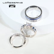 Adjustable size Wedding Ring Sets His And Hers Couples Women 925 Sterling Silver Blue Cz Man Titanium Wedding Bands
