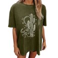 thumbnail image 1 of ICHUANYI Clearance Women's Summer Round Neck Drop Shoulder Sleeve Retro Print Casual Loose Short Sleeve Top(Army Green, M) ICHUANYI WER2023081116993, 1 of 4