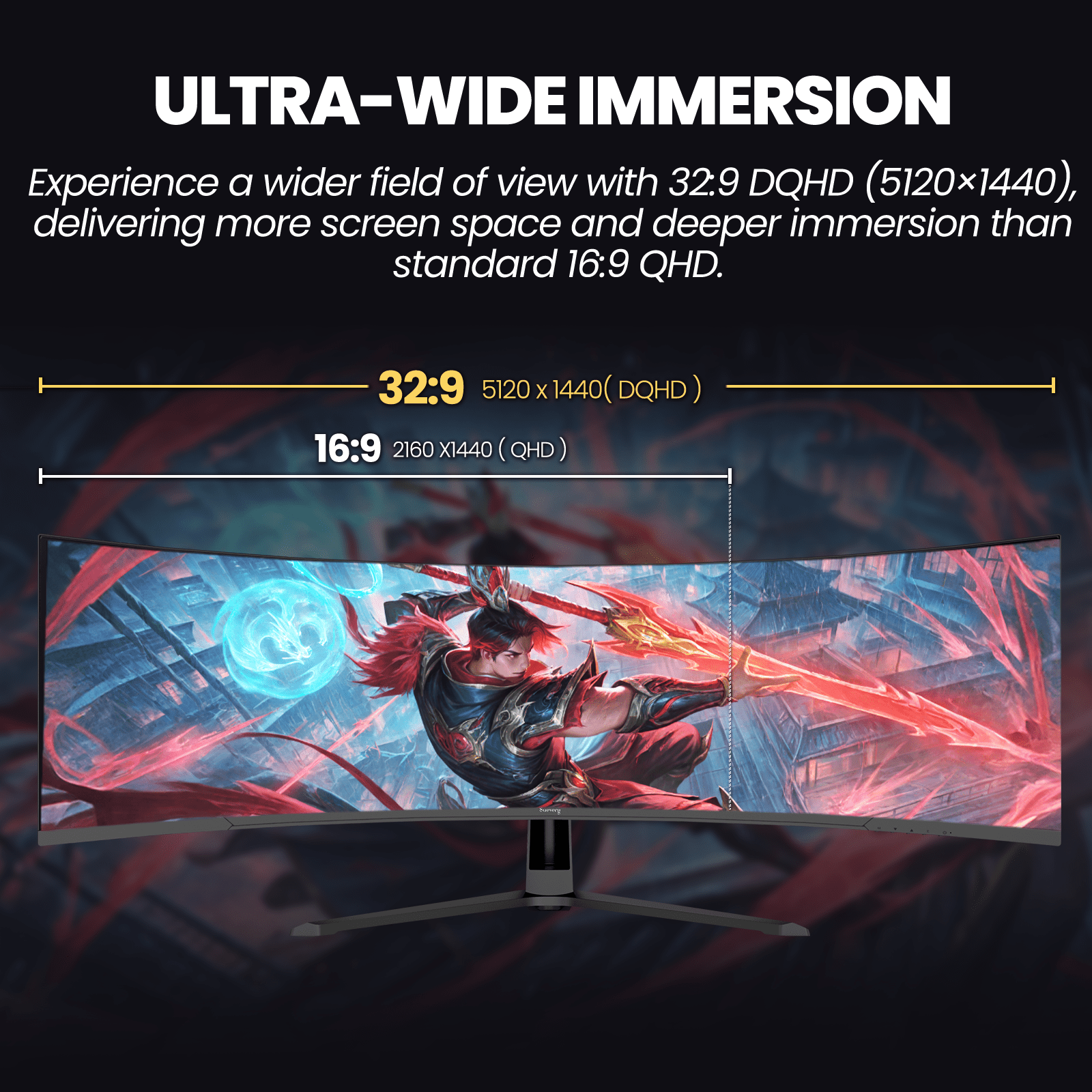 Suevery 45" 240Hz DQHD 5120 x 1440 Curved Gaming Monitor, 1500R, Built-in Speakers, 32:9, RGB Lighting, Wall-Mountable, Black