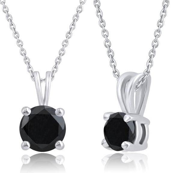 DewberryDiamonds 0.50 Cttw Round Cut Black Diamond Solitaire Pendant W/ 18 Inch Cable Chain Necklace for Women 14KT White Gold Plated 925 Silver
