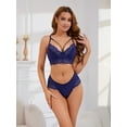 thumbnail image 5 of Unique Bargains Women's 3pcs Cross Straps Bralette and Panty Sets Lingerie Sets B 36 Blue, 5 of 6