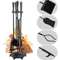YANGLI 5-Piece Wrought Iron Fireplace Tool Set with Log Holder, 32 Inches, Black