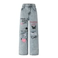 thumbnail image 4 of Hessimy Girls Wide Leg Jeans Size 12-14 Waterproof Outdoor Cargo Pants Jogger Heart Embroidered Denim Pants High Waist Parachute Pants Teen Girl Clothes Home Pants (Light Gray,140), 4 of 5