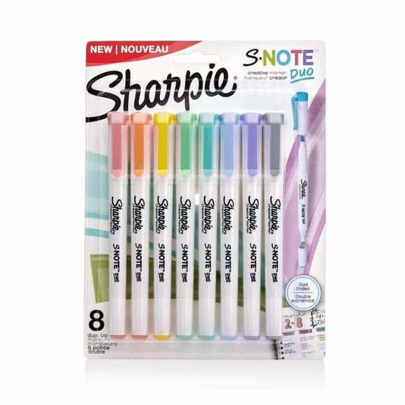 Sharpie S-Note Duo Dual-Ended Creative Markers, Assorted Colours, Fine and Chisel Tips, 8 Count, Sharpie S-Note