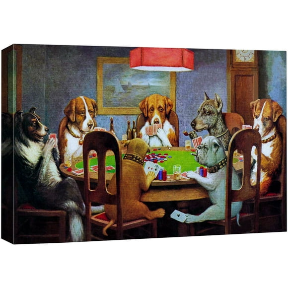 wall26 Impression sur Toile Art Mural Chiens Jouant au Poker par C.M. Coolidge Animaux Illustrations Pop Art Traditionnel Scénique Amusant Multicolore pour Salon, Chambre, Bureau - 12"x18 Pouces