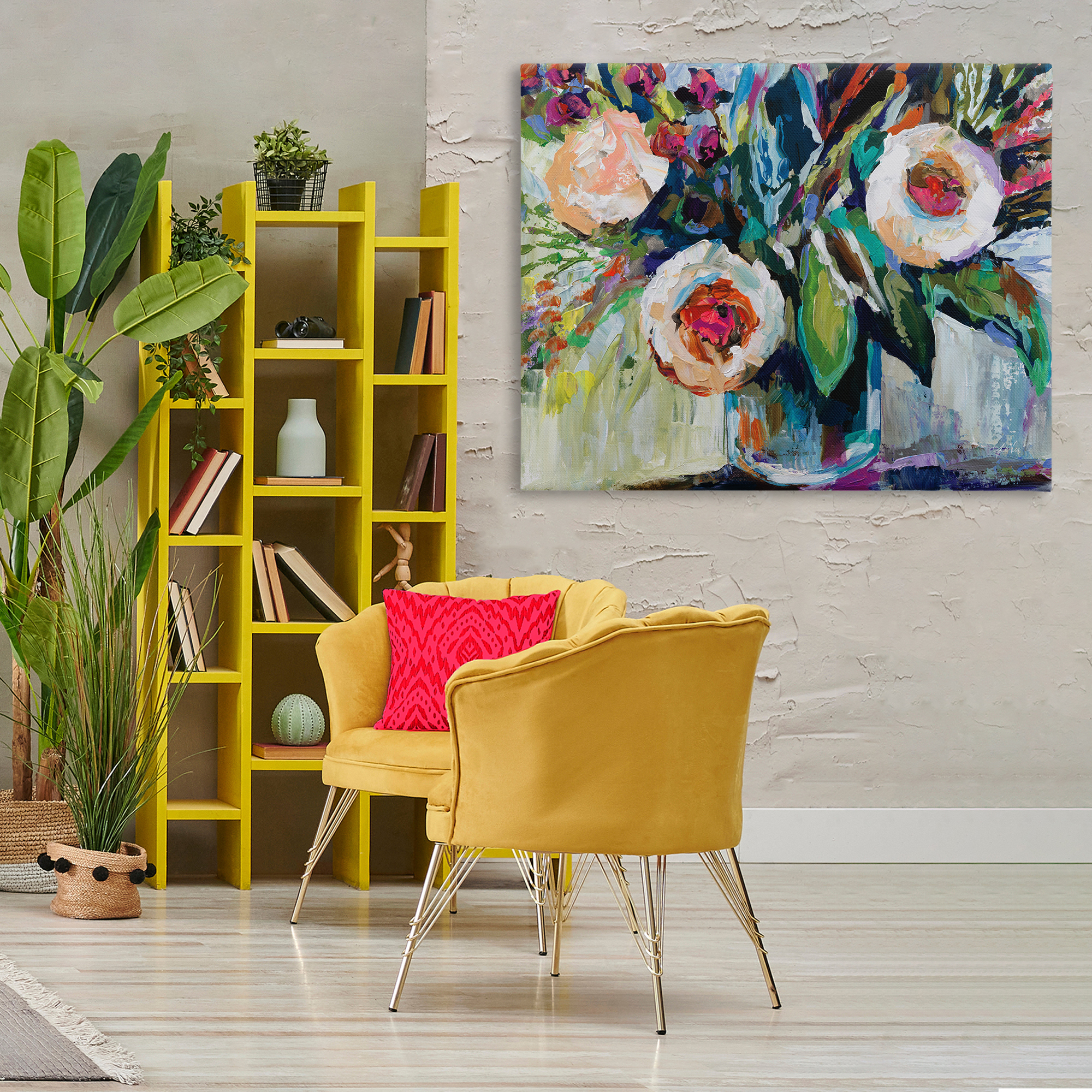 Stupell Industries Modern Fiesta Flowers Plants & Flowers Painting Wrapped Canvas Art Print Wall Art, 48 x 36