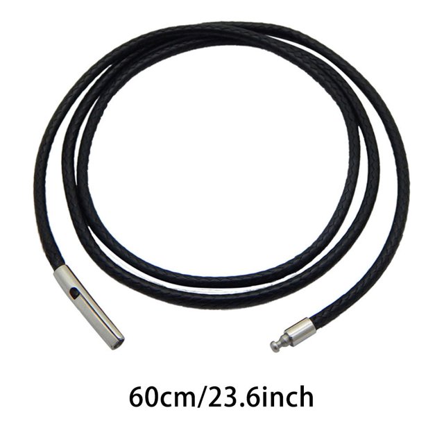 Lefu Collier Corde en Cuir Pu Tressé Noir 2mm Fermoir en Acier Inoxydable