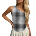 thumbnail image 5 of HappyYEE One Shoulder Tank Tops for Women Plaid Casual Sleeveless Tops Summer Lightweight Soft Slim Fits Tanks,Black,M, 5 of 6