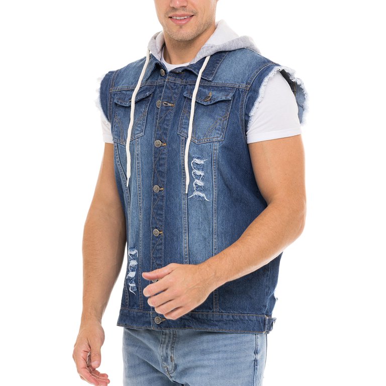 SKYLINEWEARS Men Denim Hooded Vest Biker Jean Vest With Hood Sleeveless  Trucker Jacket - Walmart.com