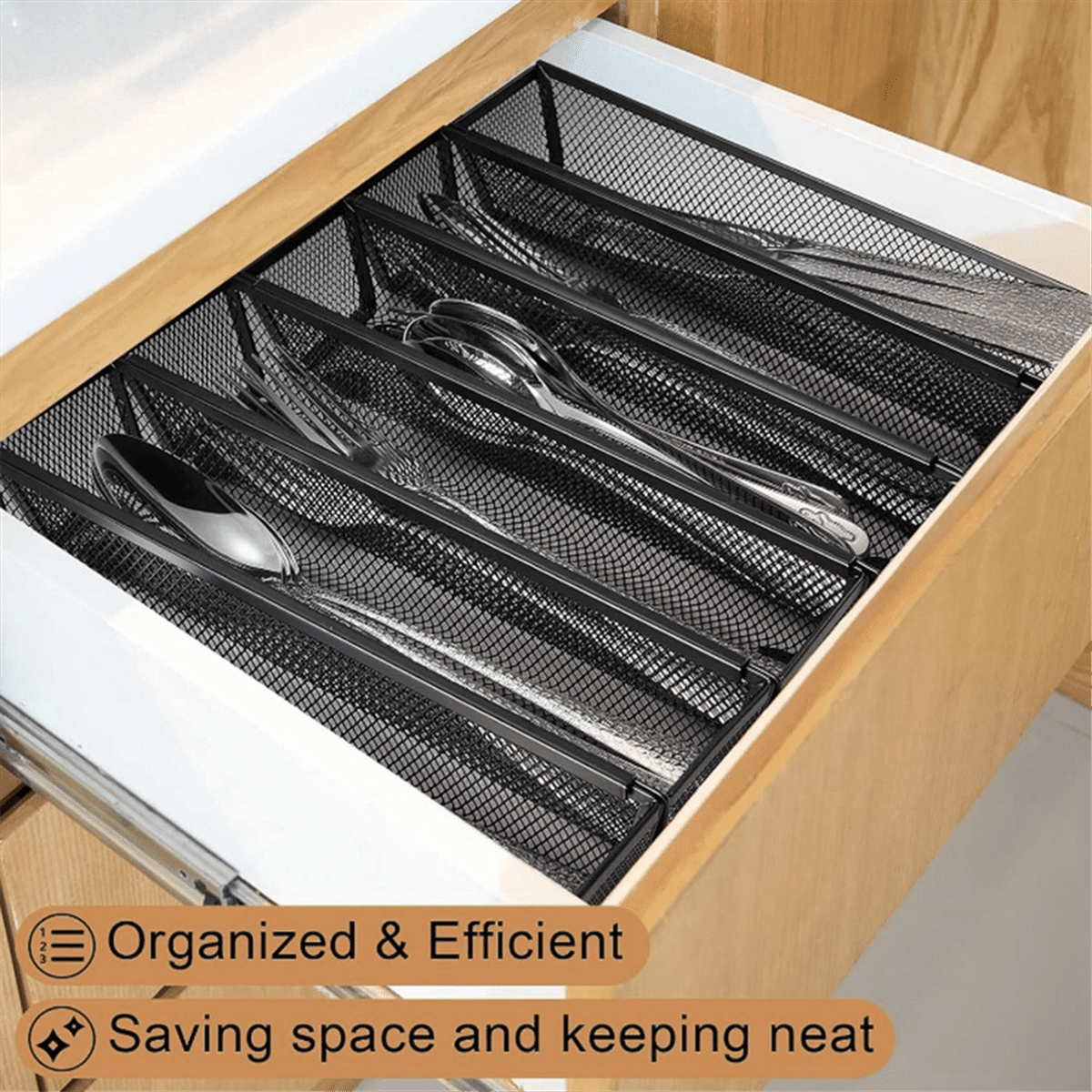 6pcs Drawer Organizer,Silverware Organizer for Kitchen, Utensil Cutlery Tray Mesh Metal Organizer
