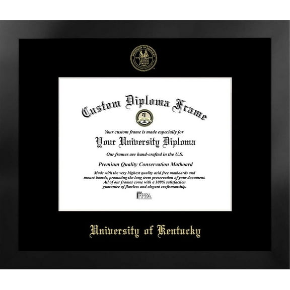 University of Kentucky 11w x 8.5h Manhattan Black Single Mat Gold Embossed Diploma Frame with Bonus Campus Images Lithograph (value savings at $59)