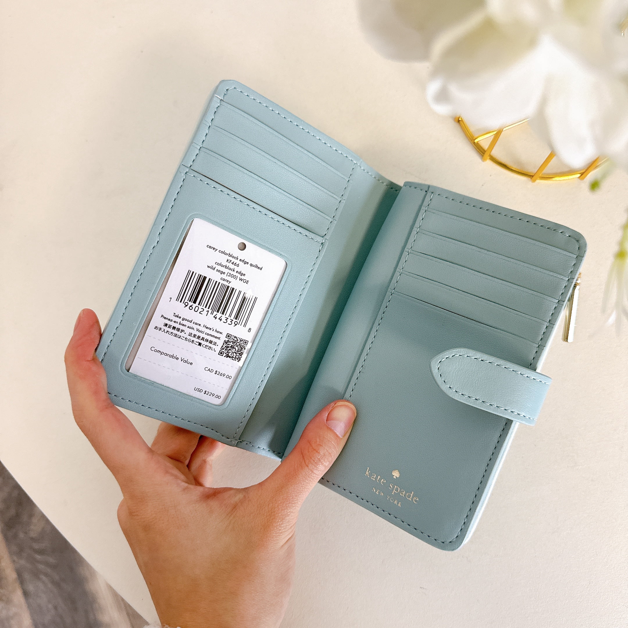 Kate Spade KF466 Carey Colorblock Medium Compact Bifold Wallet IN Wild Sage Multi