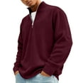 thumbnail image 7 of Huankd 2026 New Men's Quarter Zip Pullover, Textured Knit Sweater, Casual Slim Fit Long Sleeve Winter Sweatshirt Wine 4XL, 7 of 7