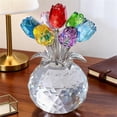 thumbnail image 2 of Color Rose Flower Crystal Figurine with Vase, Bouquet Flowers Ornament Gifts for Wife Women, Handmade Crystal Flower Collectible Home Table Decor ​for Valentine's Day Anniversary(Green,3x1.5x4.1"), 2 of 7