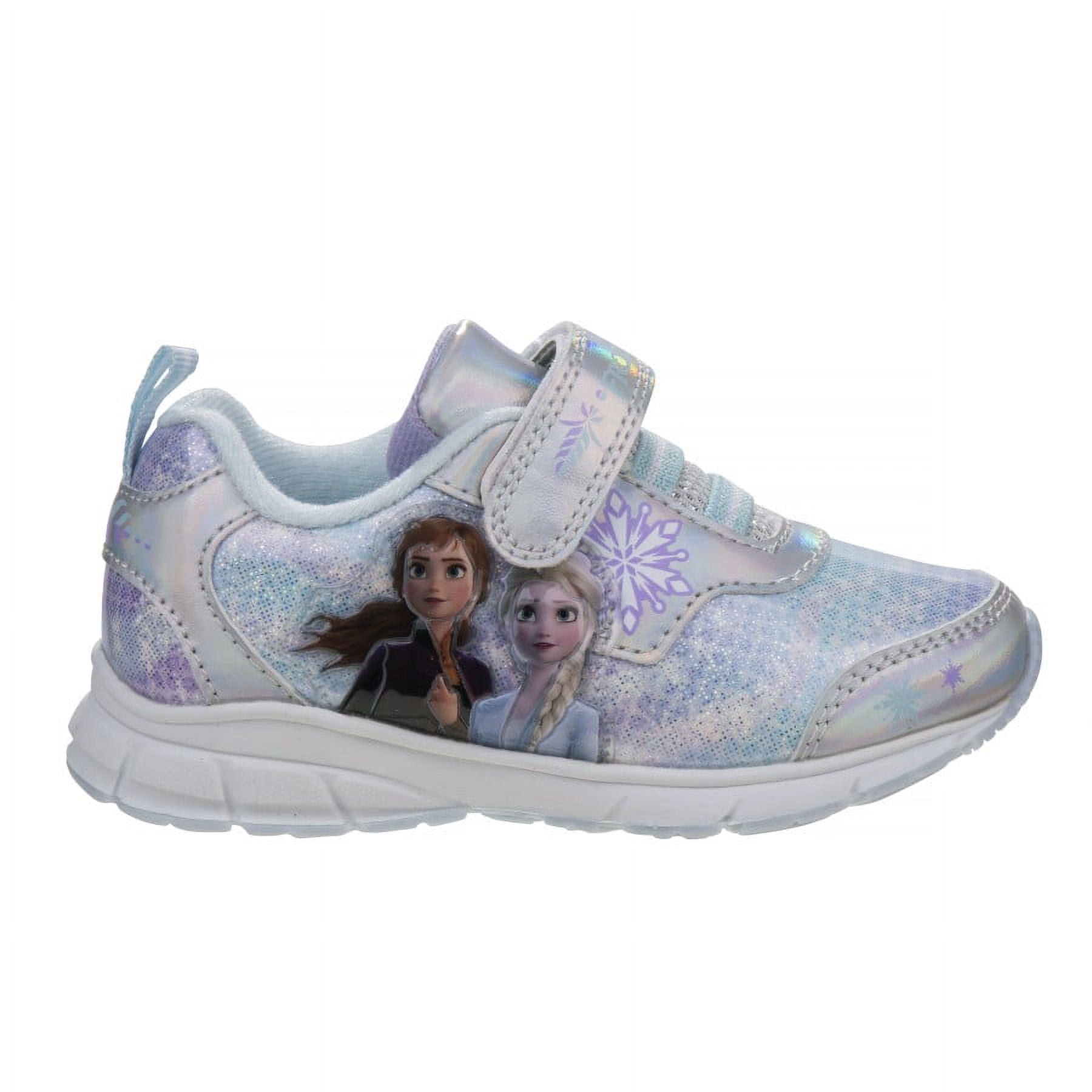 Disney Frozen II Anna & Elsa Girls Hook & Loop Light Up Sneakers - Lavender Silver, 10