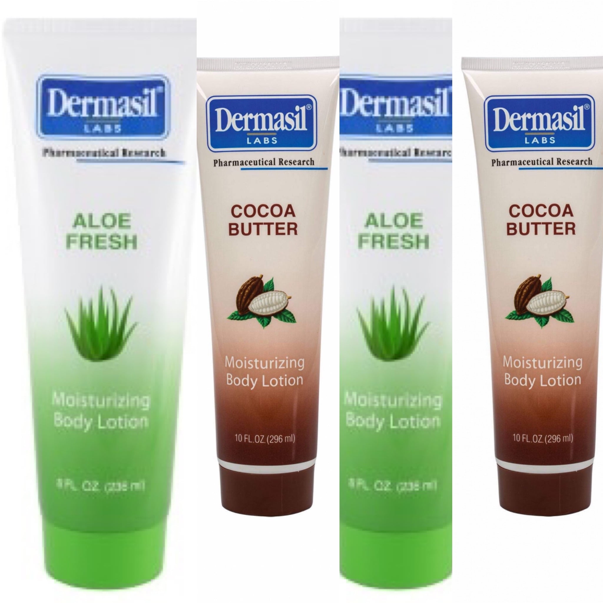 Dermasil Cocoa Butter +Aloe Fresh Moisturizing Body Lotion Paraben Free 8 oz Each (4 Items