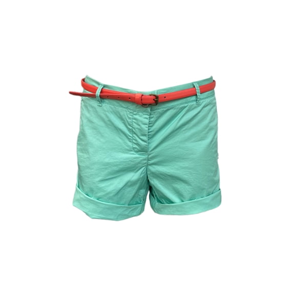 MAISON SCOTCH Women's Cuffed Leather Belt Shorts, Turquoise, 26