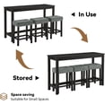 thumbnail image 6 of 59 Inch Industrial Bar Table Set with Power Outlet 3 Padded Stools Solid Wood Console Table for Living Room Dining Room Black, 6 of 8