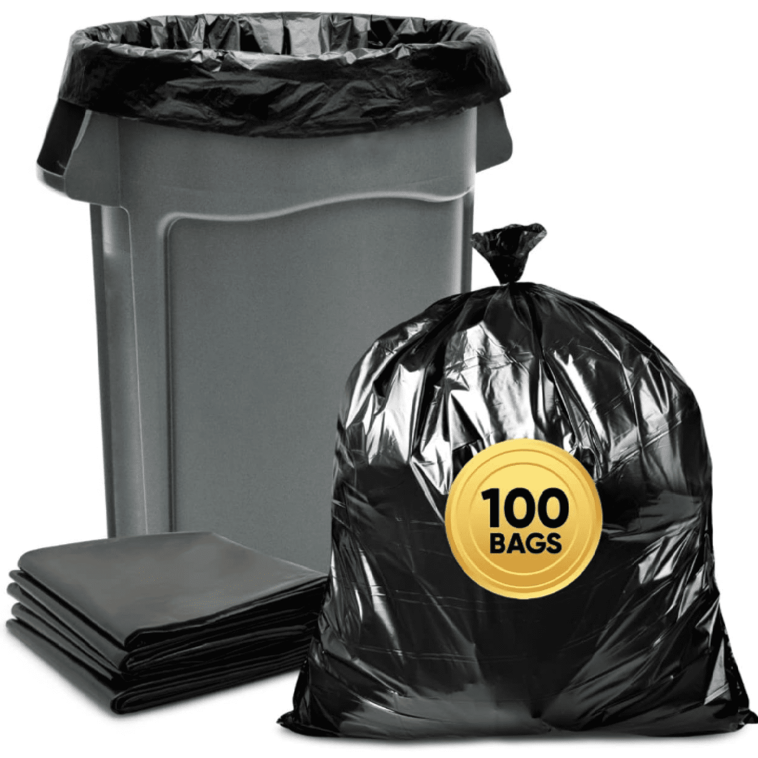 44-45 Gallon Trash Bags Heavy Duty, (Value 100 Bags w/Ties) Extra Large Black Trash Bags - 39 Gallon - 40 Gallon - 42 Gallon - 45 Gallon - Large Black Garbage Bags Heavy Duty