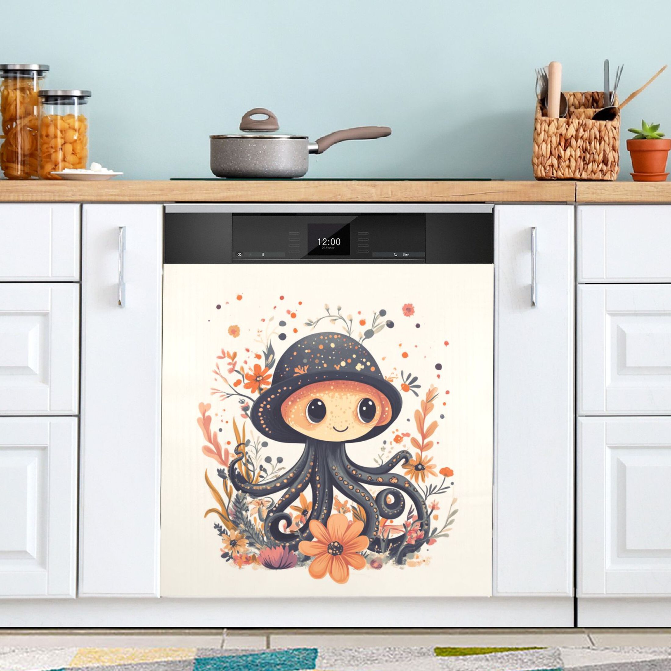 Dishwasher Magnetic Sticker 23x26 Inch Refrigerator Magnetic Sticker Washing Machine Magnetic Sticker Kitchen Panel Magnetic Sticker Home Decor Super Cute Black Octopus