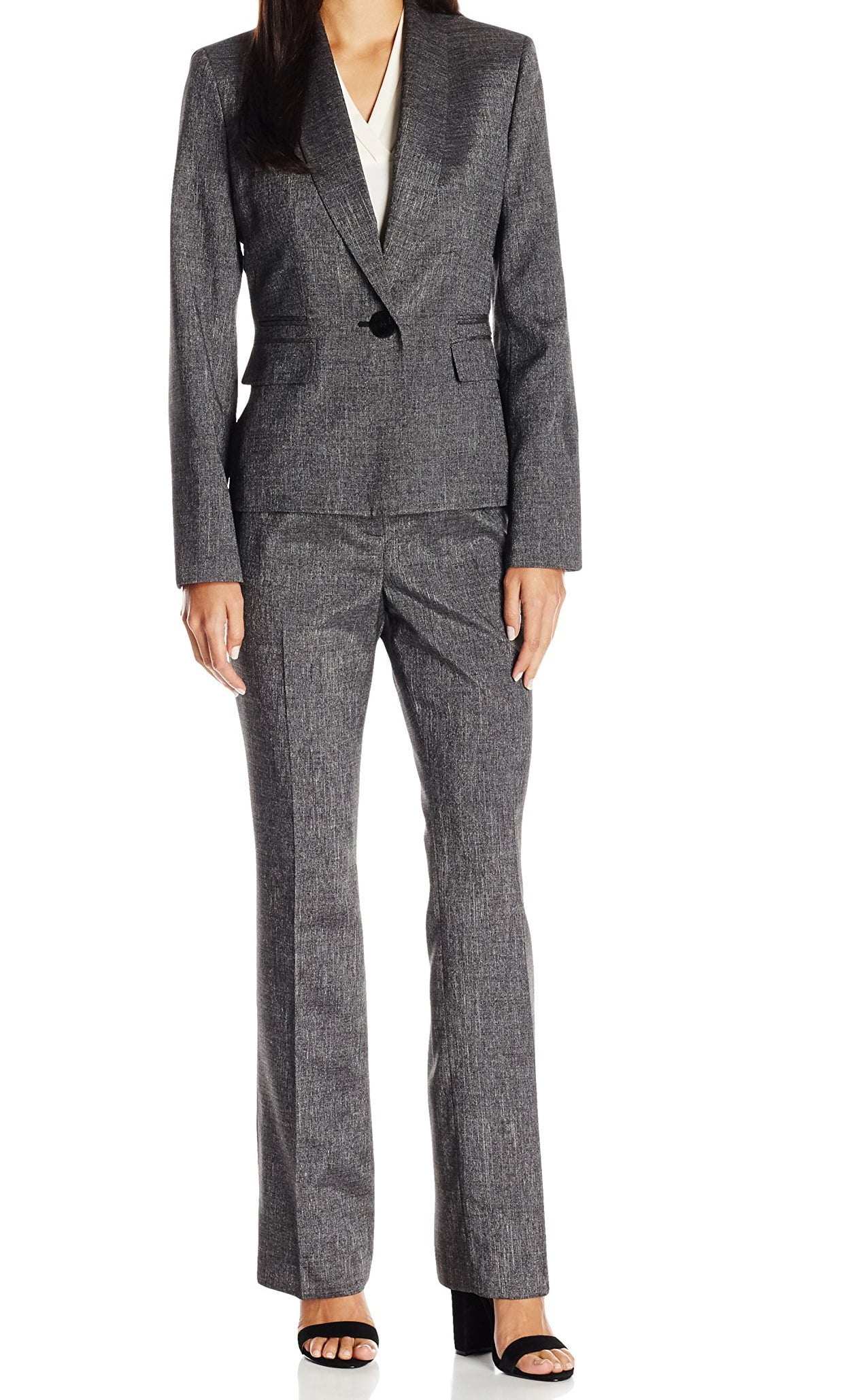 Le Suit NEW Black Womens Size 6 SingleButton Seam Pant Suit Set