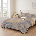 thumbnail image 2 of Quilts King Size Bedding Set, Coral Branches Lightweight Quilted Comforter, Blue Tan Gold Boho Modern Abstract Art Soft Reversible Bedspread Coverlet with Pillow Covers for All Season, 96" x 106", 2 of 9