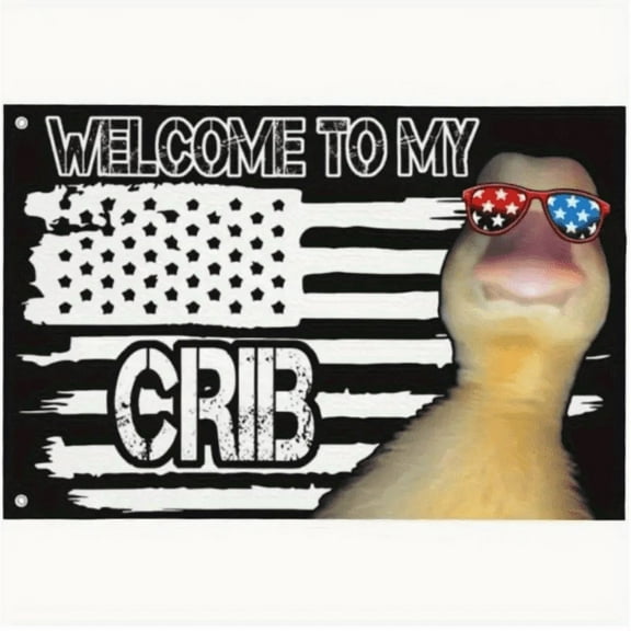 Welcome to My Crib Flag 3*5FT with American Flag Stars, Durable Fabric Indoor, Outdoor Banner, Suitable for Dormitory, Party, Decorative Gift