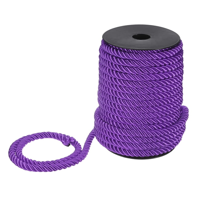 Uxcell 22 Yards Soft Twisted Rope Trim, 8mm/0.31" Dark Purple Polyester Twisted Silk Rope Cord for DIY Craft