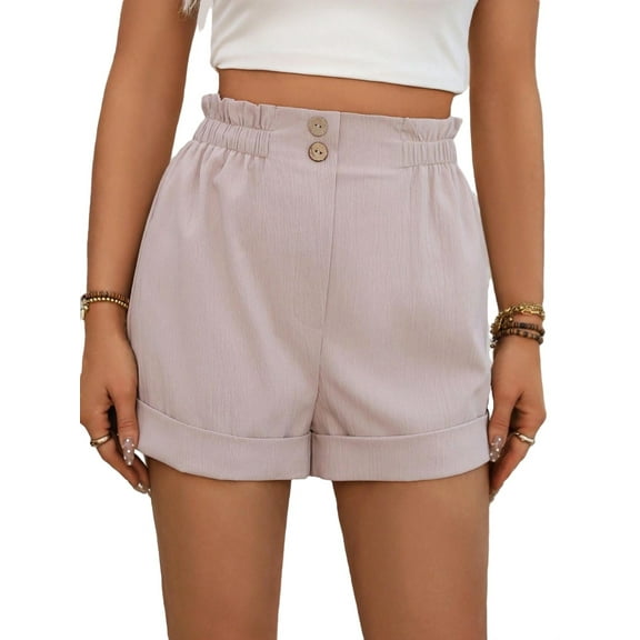 Women's Shorts Casual Plain Track Khaki S (4)