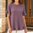 thumbnail image 2 of Thousandth Plus Size Blouse for Women Casual Textured Loose Fit Tunic Linghtweight Short Sleeve Tops Round Neck Double Ruffle Hem Summer Shirts for Everyday, 2 of 6