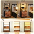 thumbnail image 6 of Satifur Tall LED Nightstand,Bedside Table with Charging Station,2 Fabric Drawers & Shelfs for Bedroom Living Room,Rustic Brown, 6 of 7