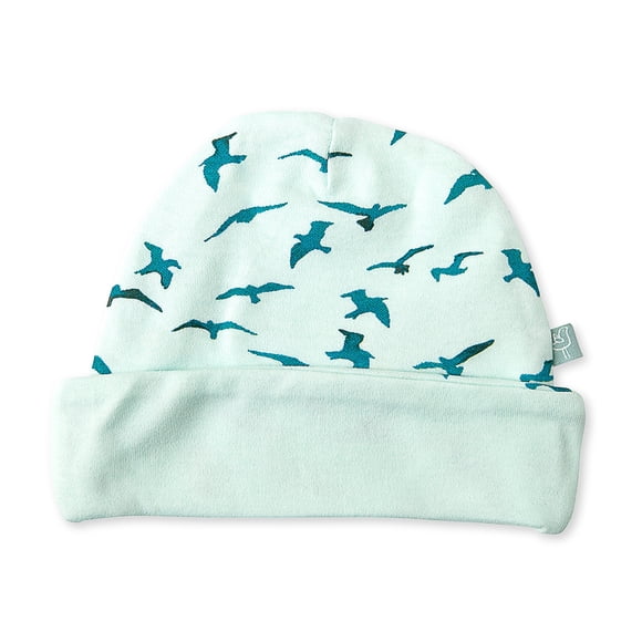 Gorro reversible de algodón orgánico con pájaros para bebé Finn + Emma