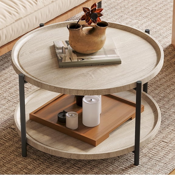 Wooden Round Coffee Table for Living Room