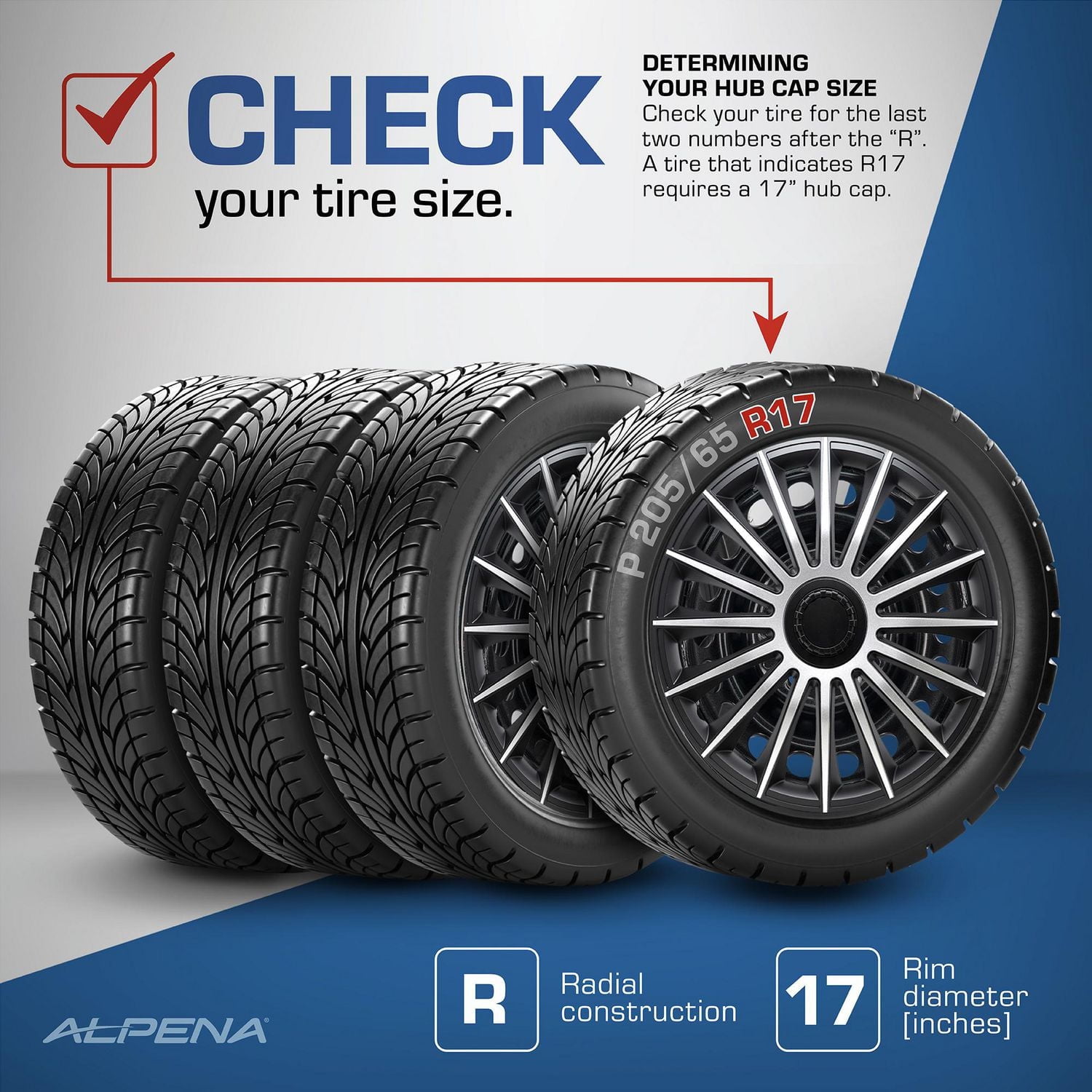 Alpena Enjoliveurs de roue Austin, 17 po, argenté et noir - ensemble de 4