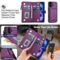 thumbnail image 3 of Case for iPhone 17 6.3 inch, RFID Blocking, Multi-Card Slots, Zipper Pocket 2 in1 Detachable Wallet With Shoulder Strap and Wrist Strap Shockproof Protective Magnetic Case,Purple,For iPhone 17, 3 of 7
