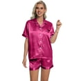 thumbnail image 5 of DAKIMOE Womens Silky Satin Pajama Set Short Sleeve Shirt with Shorts 2 Piece Pjs Sets Soft Silk Sleepwear Nightwear Button-Down Loungewear S-XL, Rose, XL, 5 of 10
