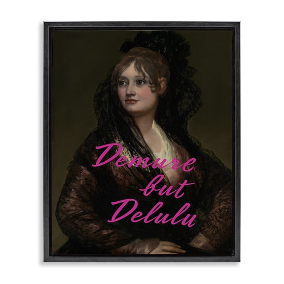 Stupell Industries Iconic Demure But Delulu Black Framed Floater Canvas Wall Art, design by Grotto Studios