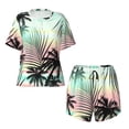 thumbnail image 2 of Yiaed Tropical Summer Palm Print Short Sleeve Pajama Sets for Women Casual Crew Neck 2 Piece Lounge Sets Women's Short-Sleeved Pajama-XX-Large, 2 of 5