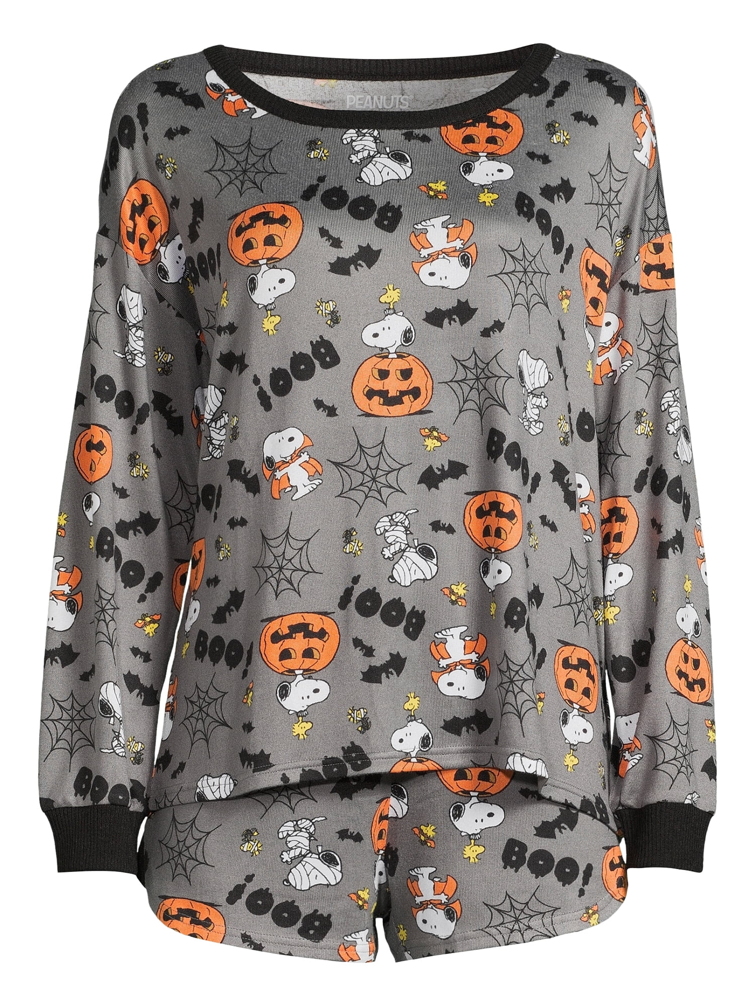 Peanuts Long Sleeve Round Neck Graphic Print Pajamas (Women's or Women's Plus) 2 Piece Set