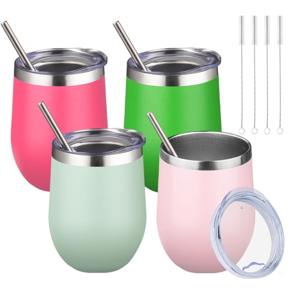 Juego de 4 Vasos para Vino YEBTS Life 12oz con Tapa de Acero Inoxidable