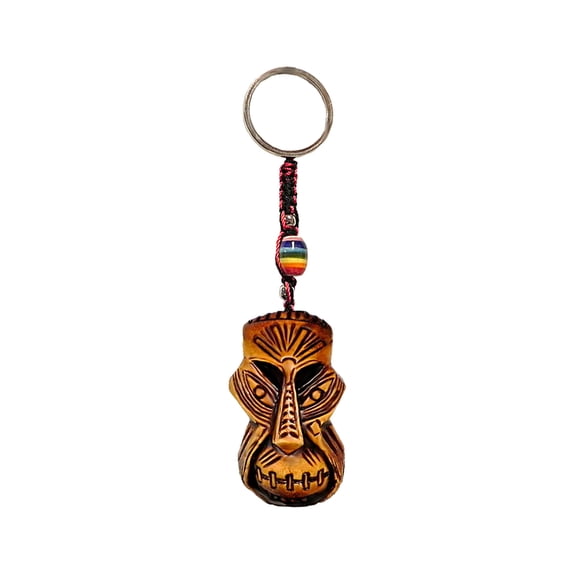 Stitch Polynesian Tiki Head 3D Figurine Keychain Multicolored Macramé Metal Ring - Handmade Gifts Boho Car Keys Bag Accessories