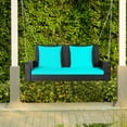 thumbnail image 3 of Topbuy Outdoor Wicker Porch Swing Bench 2-Person Patio Rattan Swing Chair W/ Soft Cushions Turquoise, 3 of 8