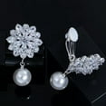 thumbnail image 5 of K-KED Cz Crystal Pearl Flower Non Pierced Clip On Drop Earrings for Women-default, 5 of 7