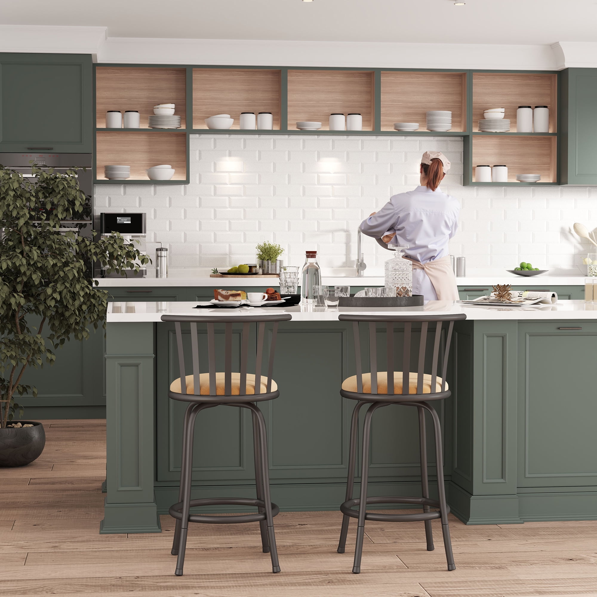 Homy Casa 2 Pack Industrial Swivel Barstools with Adjustable Height Faux Suede Upholstery