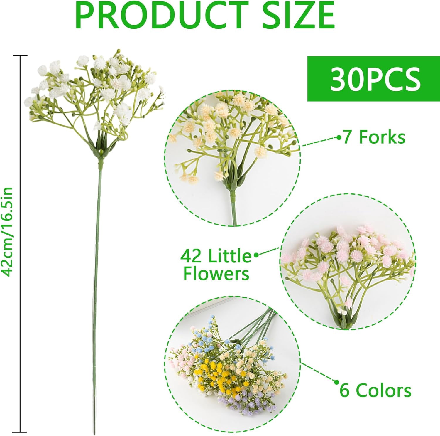 Babys Breath Artificial Flowers Decoration:30Pcs Plastic Multicolor Fake Flowers,Artificial Gypsophila Bouquet,Faux Flowers for Wedding Party Home Decoration